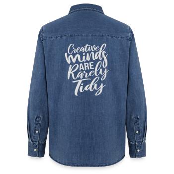 Les esprits créatifs sont rarement bien rangés Logo créatif drôle - Chemise en denim femme bio Stanley/Stella - bleu moyen délavé  - Dos - AI Model Female 172 light (172cm)