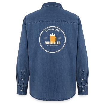 Daydrinking Social Club Summer Party Statement - Women’s Organic Denim Shirt by Stanley/Stella - mid washy  - Back - AI Model Female 172 light (172cm)