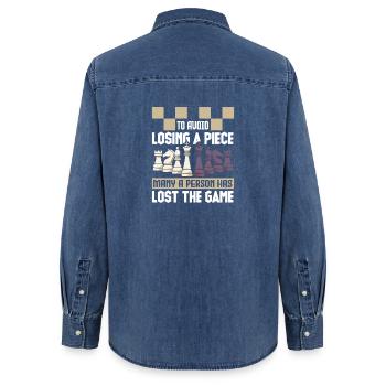 Échiquier des joueurs d’échecs - Chemise en denim femme bio Stanley/Stella - bleu moyen délavé  - Dos - AI Model Female 172 light (172cm)