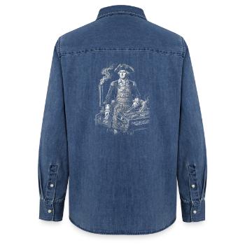 George Washington beim BBQ Grillen - Frauen Jeanshemd Organic von Stanley/Stella - verwaschenes Mittelblau  - Hinten - AI Model Female 172 light (172cm)