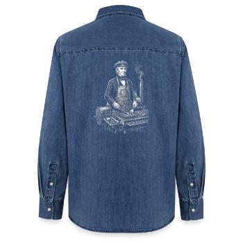 James K. Polk at BBQ Grilling - Women’s Organic Denim Shirt by Stanley/Stella - mid washy  - Back - AI Model Female 172 light (172cm)