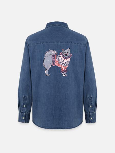 FINNISCHER SPITZ IM JUMPER - Frauen Jeanshemd Organic von Stanley/Stella - verwaschenes Mittelblau 