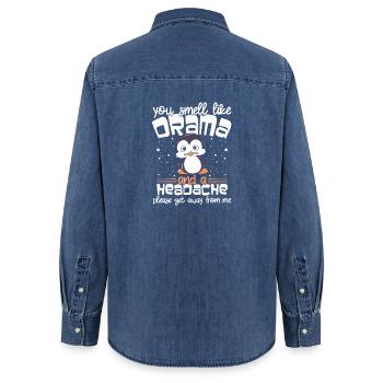 Drama Kopfschmerz Pinguin Tee - Frauen Jeanshemd Organic von Stanley/Stella - verwaschenes Mittelblau  - Hinten - AI Model Female 172 light (172cm)