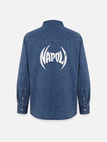 Napoli Crest Typography - Frauen Jeanshemd Organic von Stanley/Stella - verwaschenes Mittelblau 