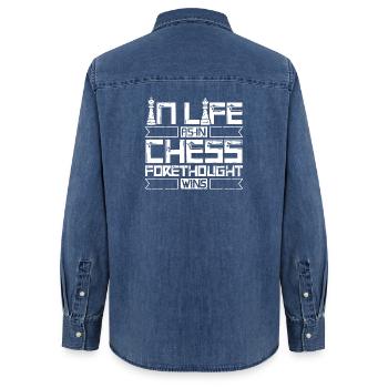 Échiquier des joueurs d’échecs - Chemise en denim femme bio Stanley/Stella - bleu moyen délavé  - Dos - AI Model Female 172 light (172cm)