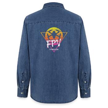 Drone FPV freestyle - Chemise en denim femme bio Stanley/Stella - bleu moyen délavé  - Dos - AI Model Female 172 light (172cm)