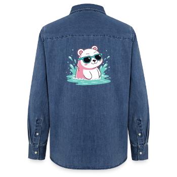 Aquatic Polar Bear in Cool Glasses - Women’s Organic Denim Shirt by Stanley/Stella - mid washy  - Back - AI Model Female 172 light (172cm)
