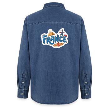 Sticker France Kawaii Croissant Paris - Chemise en denim femme bio Stanley/Stella - bleu moyen délavé  - Dos - AI Model Female 172 light (172cm)