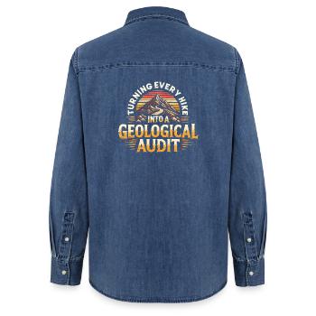 Hike as a rock check | Geology Humor - Women’s Organic Denim Shirt by Stanley/Stella - mid washy  - Back - AI Model Female 172 light (172cm)