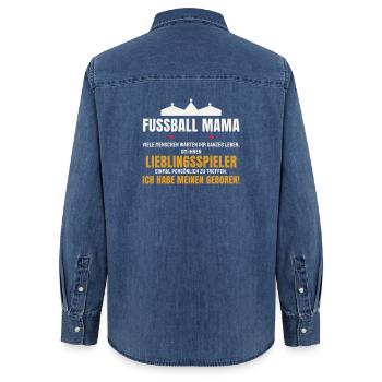 Fußball Mama Lieblingsspieler Mutter Sohn Spruch - Frauen Jeanshemd Organic von Stanley/Stella - verwaschenes Mittelblau  - Hinten - AI Model Female 172 light (172cm)