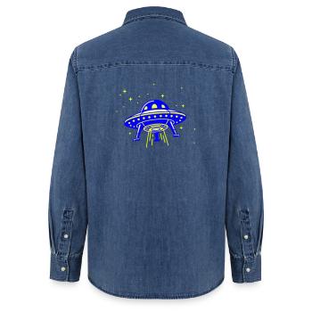 UFO – Besuch aus einer anderen Galaxie - Frauen Jeanshemd Organic von Stanley/Stella - verwaschenes Mittelblau  - Hinten - AI Model Female 172 light (172cm)