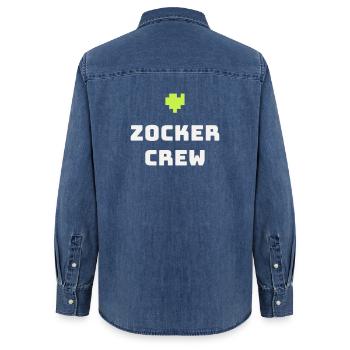 Gamer Crew Gaming Gamer Pixel Console Gift - Women’s Organic Denim Shirt by Stanley/Stella - mid washy  - Back - AI Model Female 172 light (172cm)