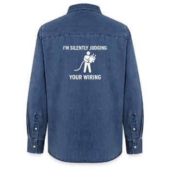 I'm Silently Judging Your Wiring - Women’s Organic Denim Shirt by Stanley/Stella - mid washy  - Back - AI Model Female 172 light (172cm)