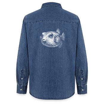 Poisson-globe - Chemise en denim femme bio Stanley/Stella - bleu moyen délavé  - Dos - AI Model Female 172 light (172cm)