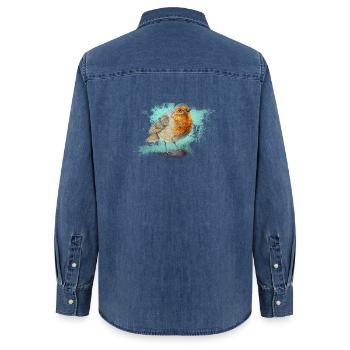 Das Rotkelchen - Frauen Jeanshemd Organic von Stanley/Stella - verwaschenes Mittelblau  - Hinten - AI Model Female 172 light (172cm)