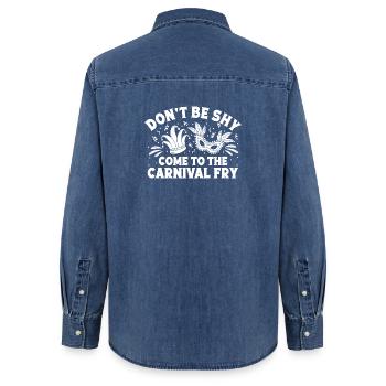 Circus Graphic Come To The Carnival Fry Circus - Women’s Organic Denim Shirt by Stanley/Stella - mid washy  - Back - AI Model Female 172 light (172cm)
