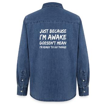 Éveillé mais pas prêt Citation Tee - Chemise en denim femme bio Stanley/Stella - bleu moyen délavé  - Dos - AI Model Female 172 light (172cm)