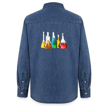 Bunte Laborgläser Kollektion - Frauen Jeanshemd Organic von Stanley/Stella - verwaschenes Mittelblau  - Hinten - AI Model Female 172 light (172cm)
