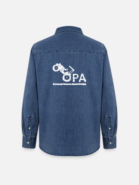Opa Traktor Landwirt Großvater Geschenk Kritzeln - Frauen Jeanshemd Organic von Stanley/Stella - verwaschenes Mittelblau 