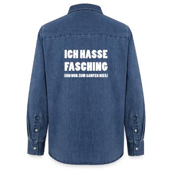 ICH HASSE FASCHING Bin nur zum Saufen hier - Frauen Jeanshemd Organic von Stanley/Stella - verwaschenes Mittelblau  - Hinten - AI Model Female 172 light (172cm)