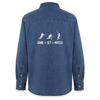 Tennis - Spiel Set Match - Frauen Jeanshemd Organic von Stanley/Stella - verwaschenes Mittelblau  - Hinten - AI Model Female 172 light (172cm)