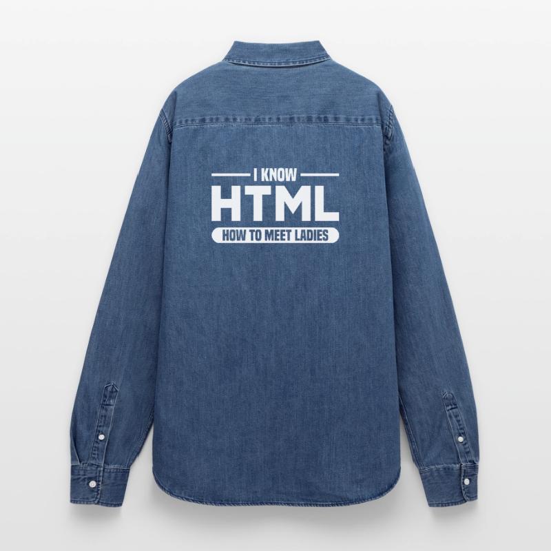 HTML Humor Code Programmer Saying Women’s Organic Denim Shirt by Stanley/Stella