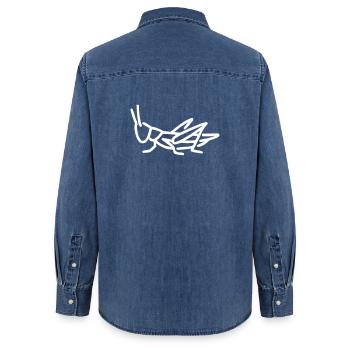 A grasshopper - Women’s Organic Denim Shirt by Stanley/Stella - mid washy  - Back - AI Model Female 172 light (172cm)