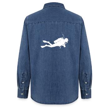 Kurz und klar Diving - Frauen Jeanshemd Organic von Stanley/Stella - verwaschenes Mittelblau  - Hinten - AI Model Female 172 light (172cm)