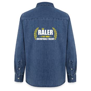 Râler c'est mon incroyable talent – humour râleur - Chemise en denim femme bio Stanley/Stella - bleu moyen délavé  - Dos - AI Model Female 172 light (172cm)