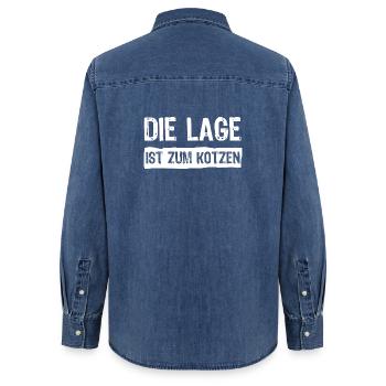 Die Lage ist zum kotzen - Frauen Jeanshemd Organic von Stanley/Stella - verwaschenes Mittelblau  - Hinten - AI Model Female 172 light (172cm)