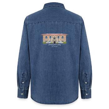 Los Angeles, Handzeichnung Cahuenga Library,  - Frauen Jeanshemd Organic von Stanley/Stella - verwaschenes Mittelblau  - Hinten - AI Model Female 172 light (172cm)