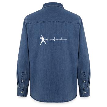 Baseball EKG Herzschlag Baseballschläger - Frauen Jeanshemd Organic von Stanley/Stella - verwaschenes Mittelblau  - Hinten - AI Model Female 172 light (172cm)