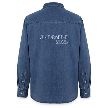 Youth Consecration 2026 - Women’s Organic Denim Shirt by Stanley/Stella - mid washy  - Back - AI Model Female 172 light (172cm)