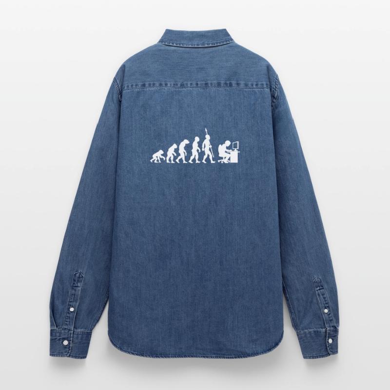 Computer PC Evolution Computer Scientist Programmer Women’s Organic Denim Shirt by Stanley/Stella