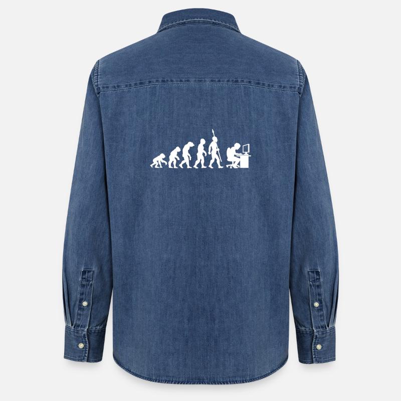 Computer PC Evolution Computer Scientist Programmer - Women’s Organic Denim Shirt by Stanley/Stella - mid washy