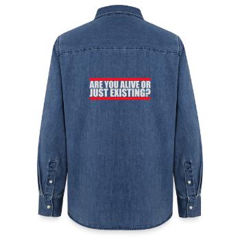Are You Alive Or Just Existing Nachdenklich Spruch - Frauen Jeanshemd Organic von Stanley/Stella - verwaschenes Mittelblau  - Hinten - AI Model Female 172 light (172cm)
