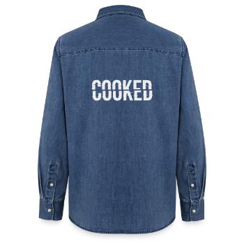 Glitch Schriftzug Cooked - Frauen Jeanshemd Organic von Stanley/Stella - verwaschenes Mittelblau  - Hinten - AI Model Female 172 light (172cm)