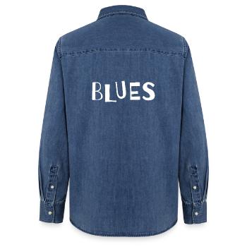 Distressed Blues Typografie - Frauen Jeanshemd Organic von Stanley/Stella - verwaschenes Mittelblau  - Hinten - AI Model Female 172 light (172cm)
