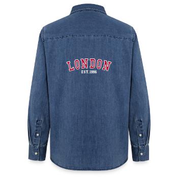 Londres Fondée en 1996 - Chemise en denim femme bio Stanley/Stella - bleu moyen délavé  - Dos - AI Model Female 172 light (172cm)