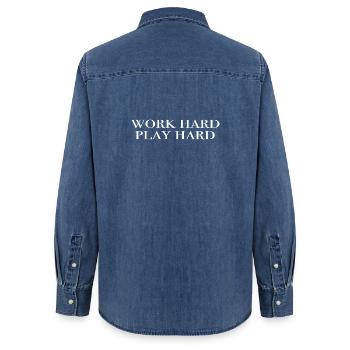 travailler dur, jouer dur - Chemise en denim femme bio Stanley/Stella - bleu moyen délavé  - Dos - AI Model Female 172 light (172cm)