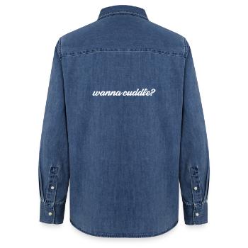 want to cuddle? - Women’s Organic Denim Shirt by Stanley/Stella - mid washy  - Back - AI Model Female 172 light (172cm)