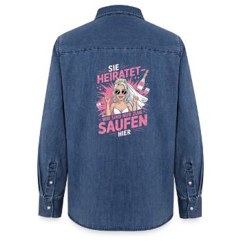 Funny German Hen Party Sie Heiratet Design - Frauen Jeanshemd Organic von Stanley/Stella - verwaschenes Mittelblau  - Hinten - AI Model Female 172 light (172cm)