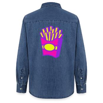 Pommes Pop-Art - Frauen Jeanshemd Organic von Stanley/Stella - verwaschenes Mittelblau  - Hinten - AI Model Female 172 light (172cm)