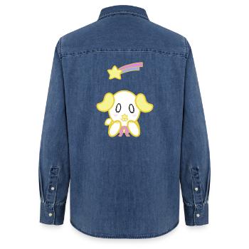 KawaiiDOGGOS – Twinkle "Sternschnuppe"-Druck - Frauen Jeanshemd Organic von Stanley/Stella - verwaschenes Mittelblau  - Hinten - AI Model Female 172 light (172cm)