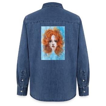 Rothaarige Frau Porträt Meerjungfrau mit Blasen - Frauen Jeanshemd Organic von Stanley/Stella - verwaschenes Mittelblau  - Hinten - AI Model Female 172 light (172cm)