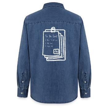 To Do List Bicycle Clipart - Women’s Organic Denim Shirt by Stanley/Stella - mid washy  - Back - AI Model Female 172 light (172cm)