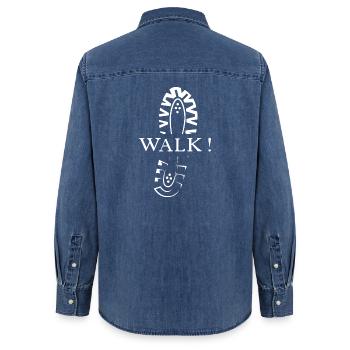 running shoe icon shoe print nature runner icon - Women’s Organic Denim Shirt by Stanley/Stella - mid washy  - Back - AI Model Female 172 light (172cm)