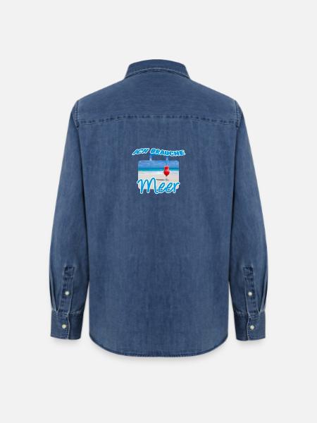 Ich brauche Meer, Urlaub, Reise, Spruch, Geschenk - Frauen Jeanshemd Organic von Stanley/Stella - verwaschenes Mittelblau