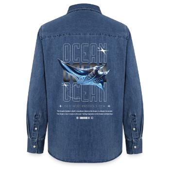 Ocean Manta Kostbarer Schatz - Frauen Jeanshemd Organic von Stanley/Stella - verwaschenes Mittelblau  - Hinten - AI Model Female 172 light (172cm)