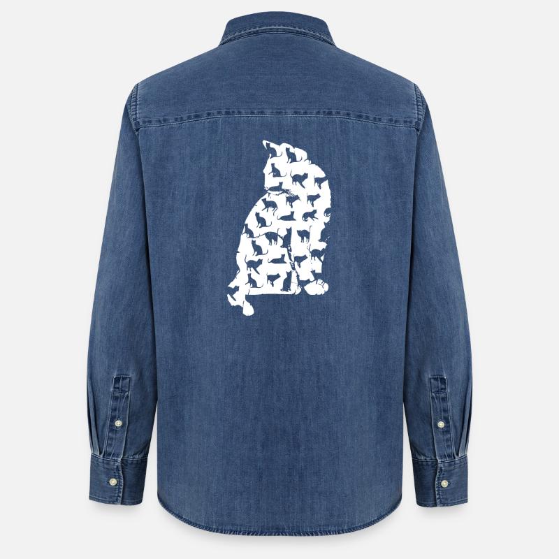 chat chat chat chat chat chatte minette chatte chatte minette - Chemise en denim femme bio Stanley/Stella - bleu moyen délavé 